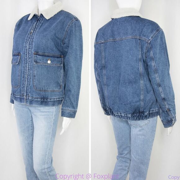 NEW Madewell Sherpa-Lined blue Denim Zip‎ Jacket, size M, NWT - Picture 4 of 16